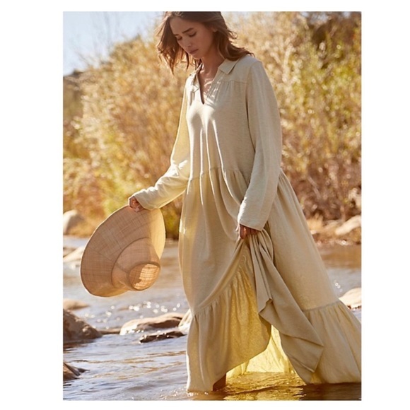 Free People Oversized Moonlight Long Sleeve Cotton & Hemp Midi Dress NWT Size M - Picture 11 of 13